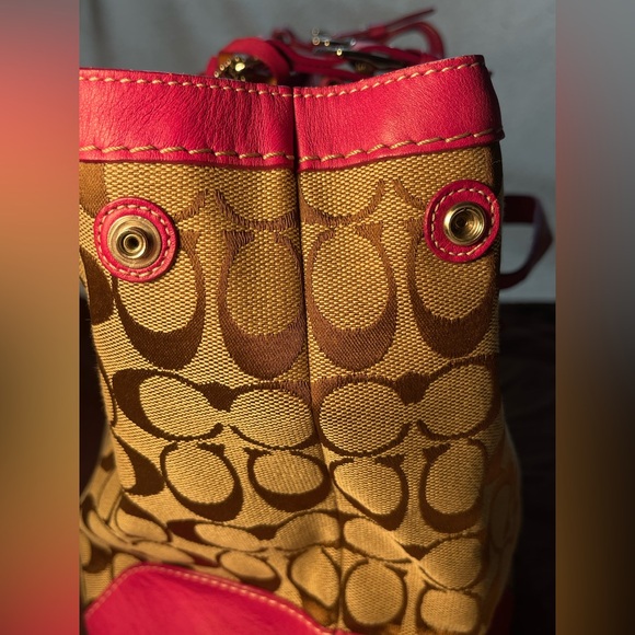 Coach Signature Canvas Pink Leather Trim Business Tote Laptop Work Bag F6432 - Picture 11 of 16